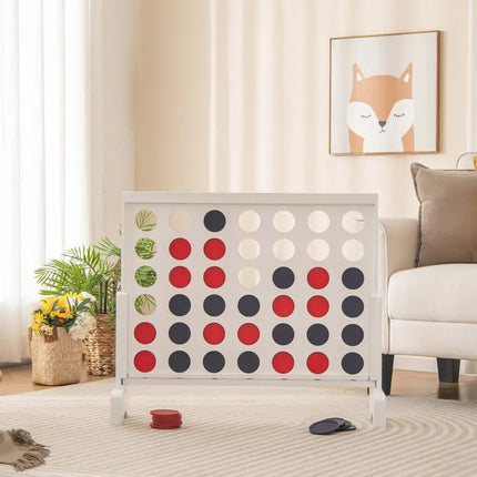 Wooden4-in-a-row Game Set with 42 PCS Chips and 600D Oxford Fabric Carrying Bag-White - White - Lawn Games