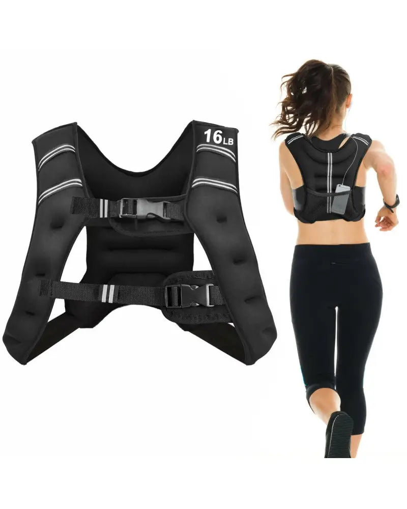 Workout Weighted Vest with Mesh Bag Adjustable Buckle - Black - Weights Accessories
