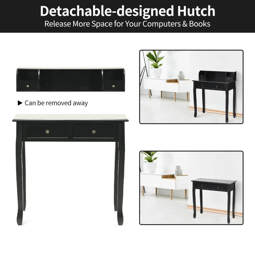 Writing Desk 2-Tier Vanity Desk Computer Desk with 4 Drawers-Black - Black - Writing Desks