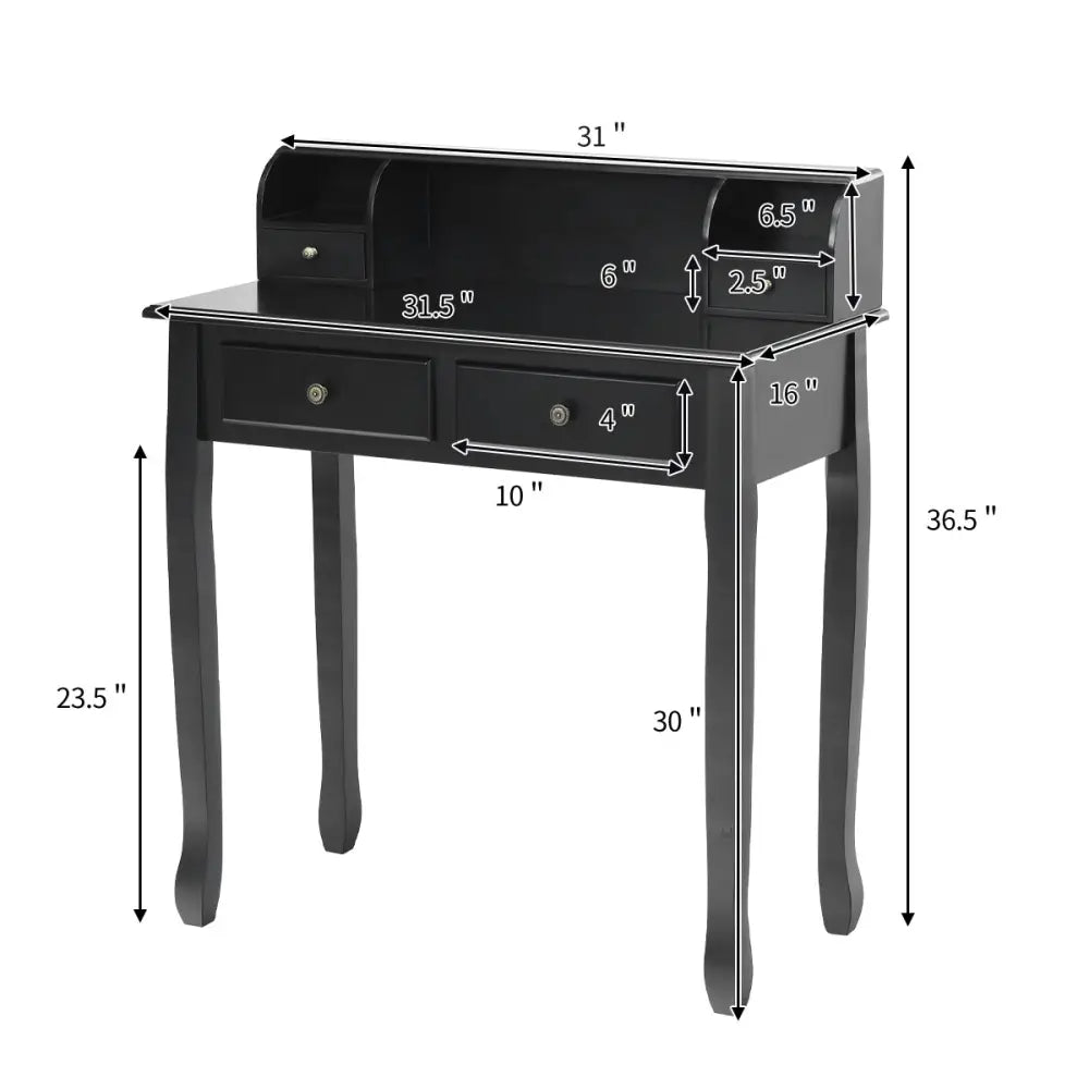 Writing Desk 2-Tier Vanity Desk Computer Desk with 4 Drawers-Black - Black - Writing Desks