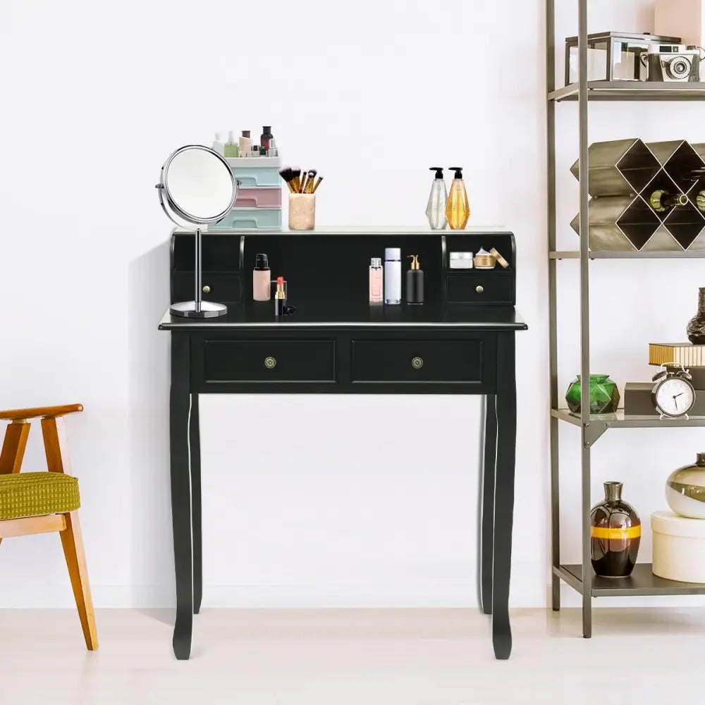 Writing Desk 2-Tier Vanity Desk Computer Desk with 4 Drawers-Black - Black - Writing Desks