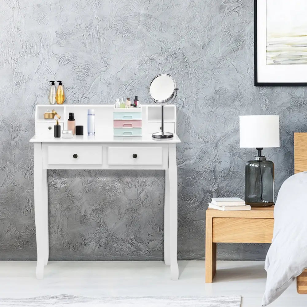 Writing Desk 2-Tier Vanity Desk Computer Desk with 4 Drawers-White - White - Writing Desks