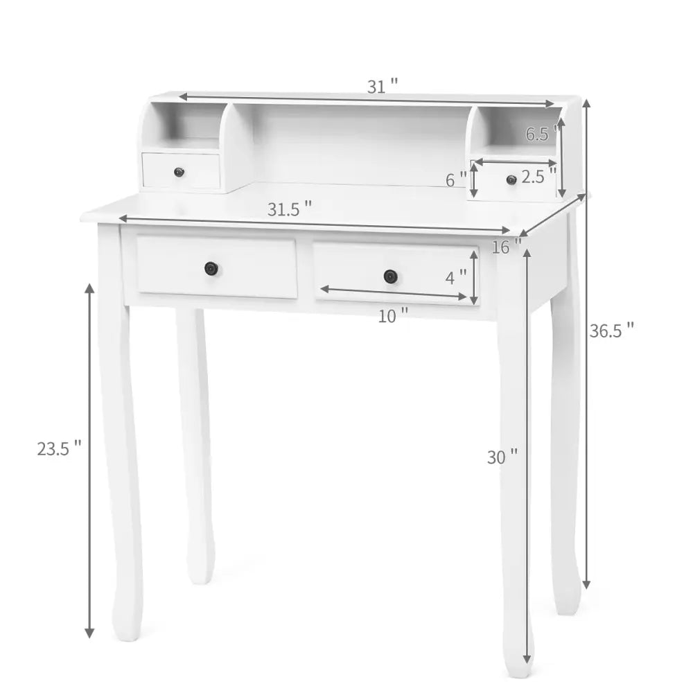 Writing Desk 2-Tier Vanity Desk Computer Desk with 4 Drawers-White - White - Writing Desks