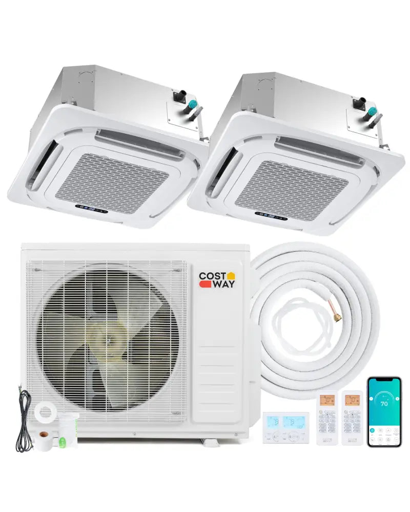 X-Pro 18000 BTU 2 Zone 24 SEER2 Ceiling Cassette Mini Split AC-9K + 9K - White - 2 Zone Mini Split