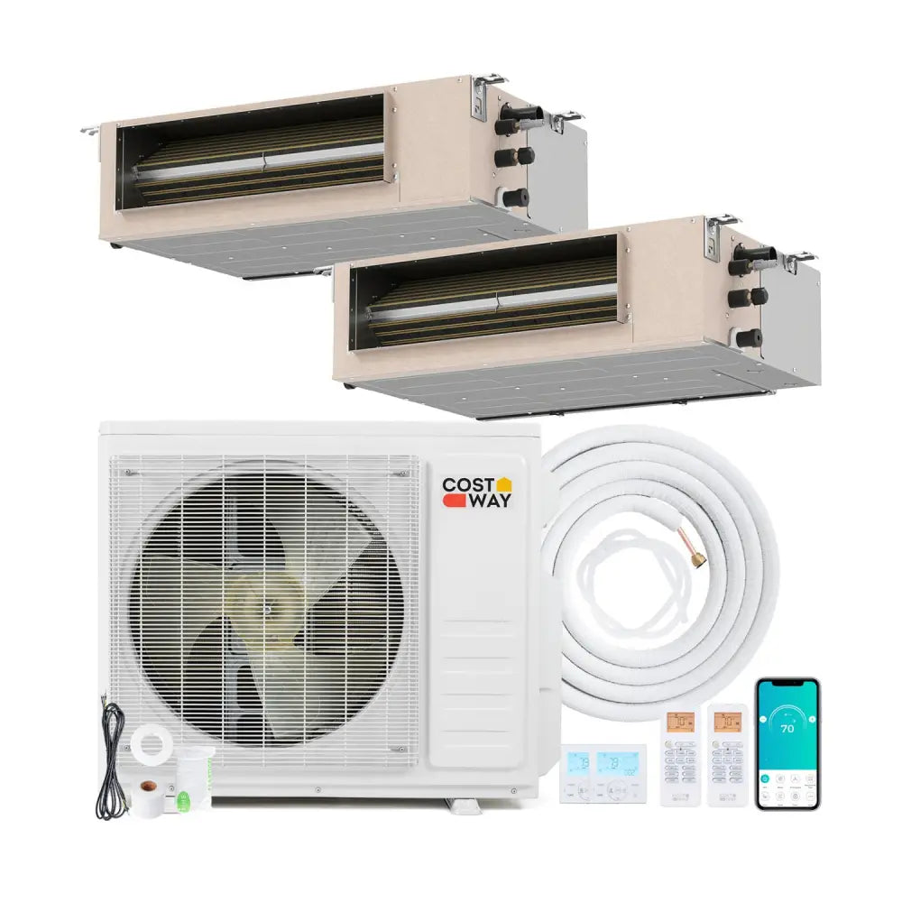 X-Pro 18000 BTU 2 Zone 24 SEER2 Concealed Ducted Mini Split AC-9K + 9K - White - 2 Zone Mini Split
