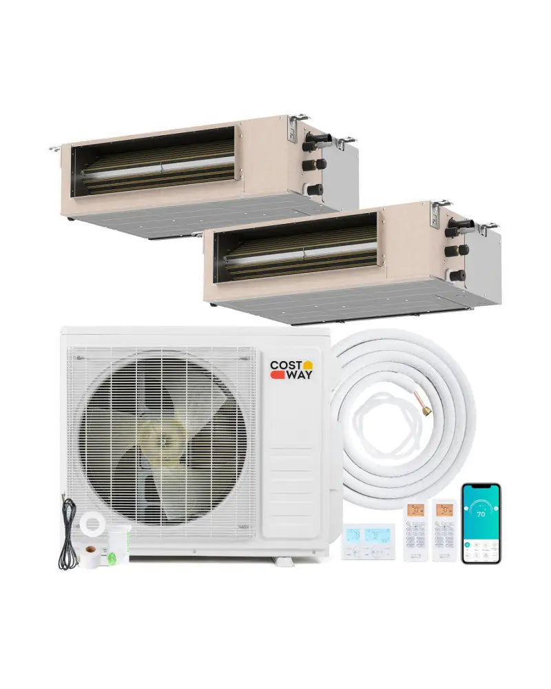 X-Pro 18000 BTU 2 Zone 24 SEER2 Concealed Ducted Mini Split AC-9K + 9K - White - 2 Zone Mini Split