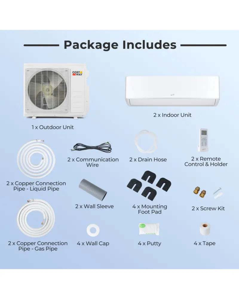 X-Pro 18000 BTU 2 Zone 24 SEER2 Mini Split AC with Heat Pump-12K + 12K - White - 2 Zone Mini Split