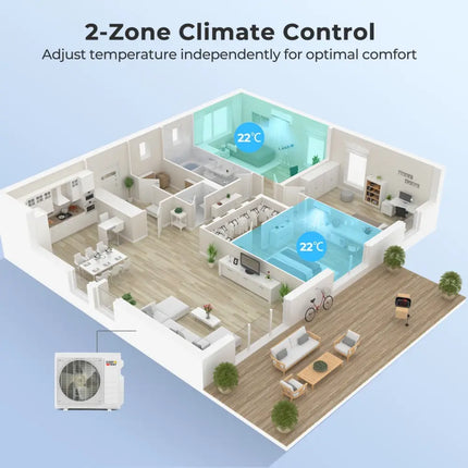 X - Pro 18000 BTU 2 Zone 24 SEER2 Mini Split AC with Heat Pump - 9K + 9K - Oasis Home Essentials