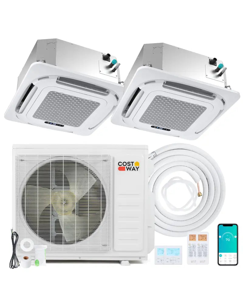 X-Pro 27000 BTU 2 Zone 24 SEER2 Ceiling Cassette Mini Split AC-12K + 12K - White - 2 Zone Mini Split