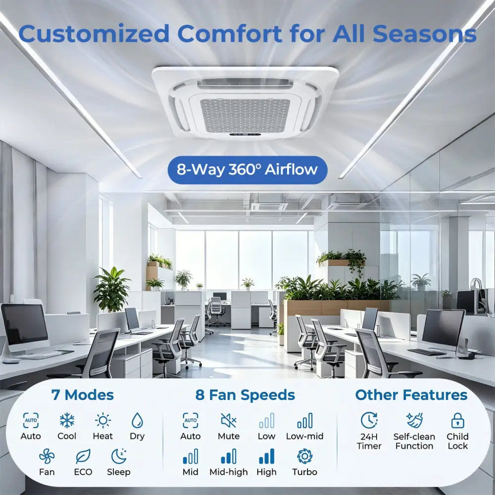 X-Pro 27000 BTU 2 Zone 24 SEER2 Ceiling Cassette Mini Split AC-18K + 18K - White - 2 Zone Mini Split