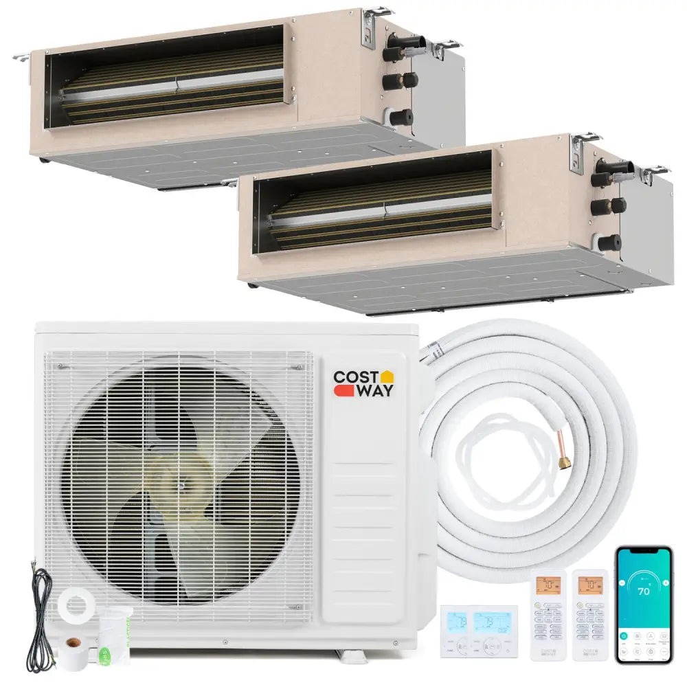 X-Pro 27000 BTU 2 Zone 24 SEER2 Concealed Ducted Mini Split AC-18K + 18K - White - 2 Zone Mini Split