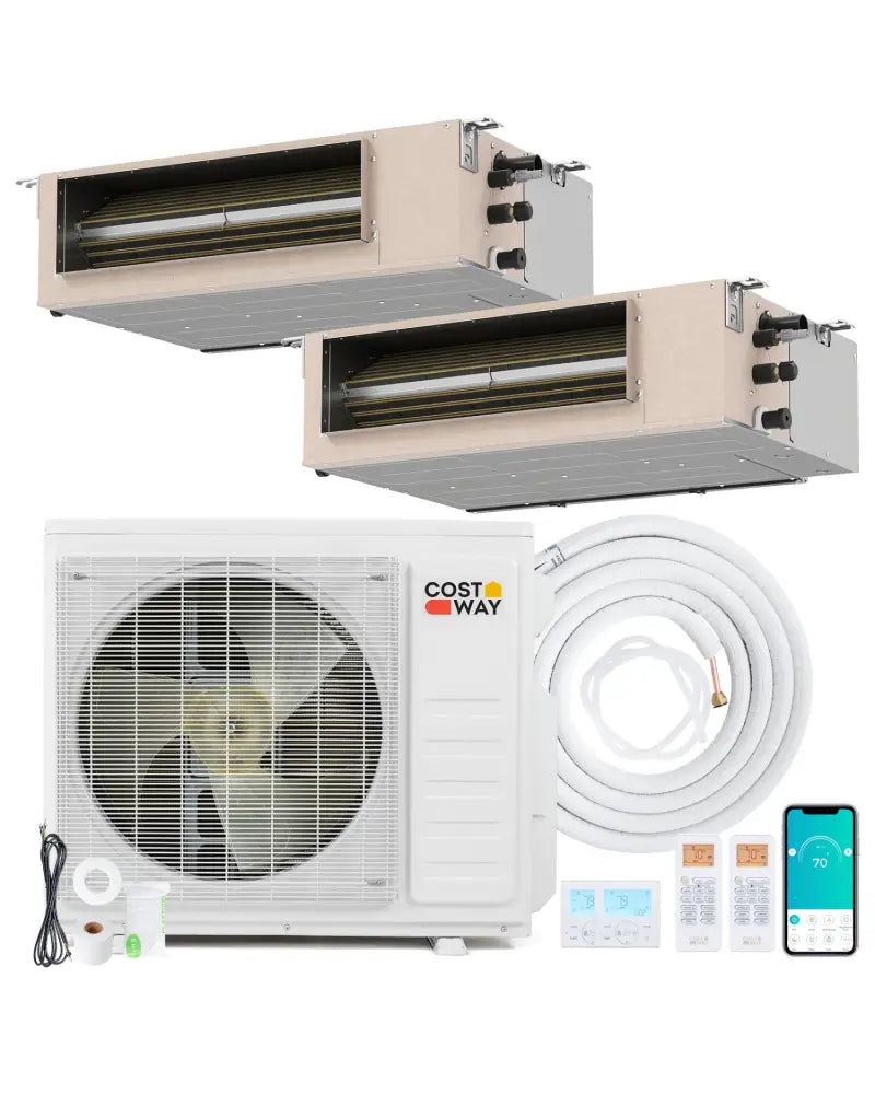 X-Pro 27000 BTU 2 Zone 24 SEER2 Concealed Ducted Mini Split AC-18K + 18K - White - 2 Zone Mini Split