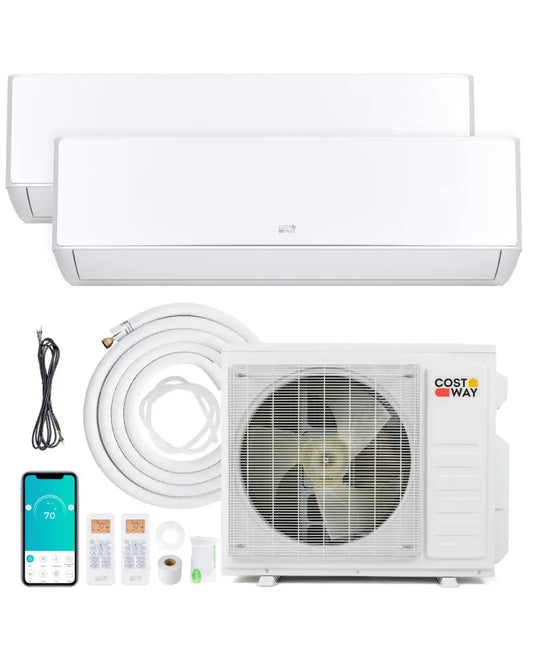 X-Pro 27000 BTU 2 Zone 24 SEER2 Mini Split AC with Heat Pump-18K + 18K - White - 2 Zone Mini Split