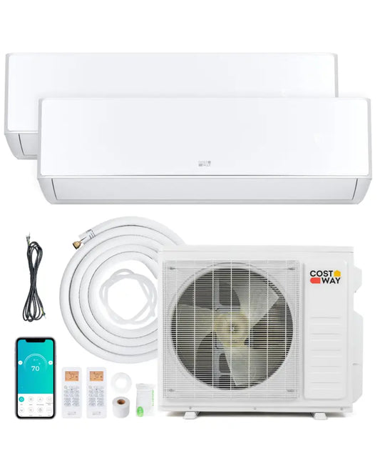 X-Pro 27000 BTU 2 Zone 24 SEER2 Mini Split AC with Heat Pump-9K + 18K - White - 2 Zone Mini Split