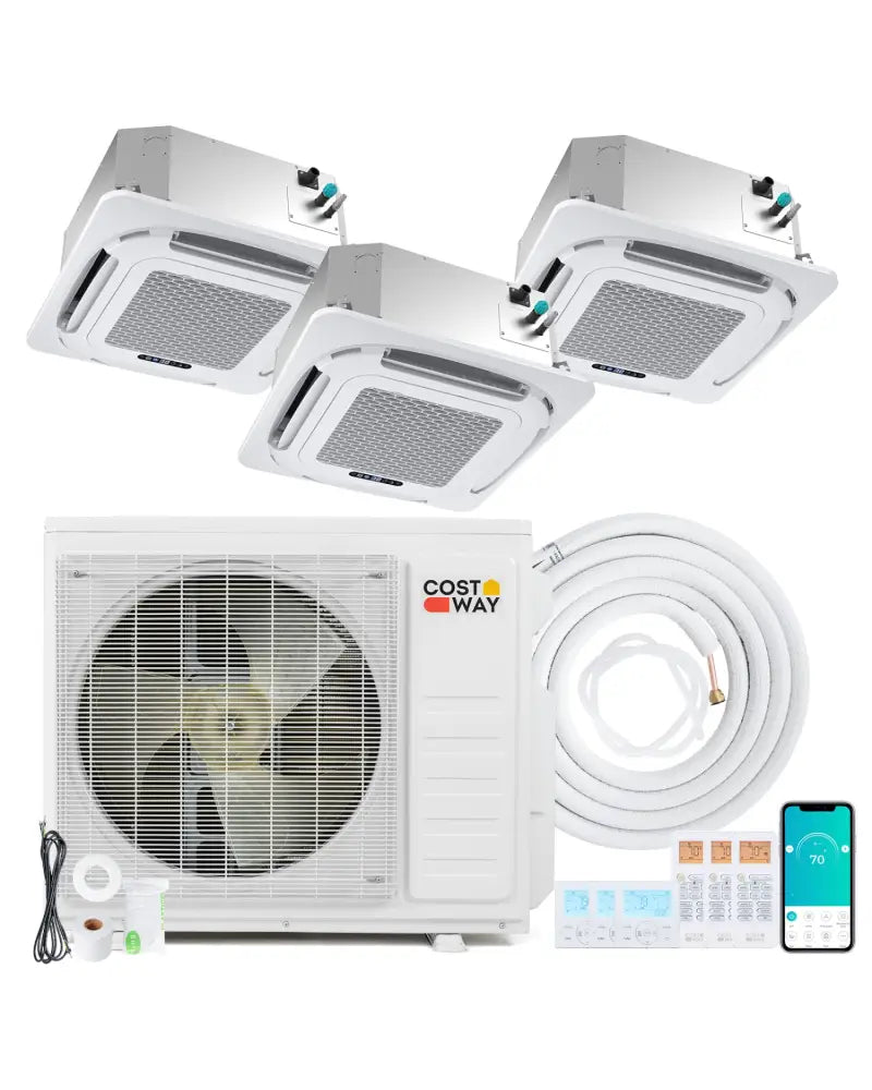 X-Pro 27000 BTU 3 Zone 24 SEER2 Ceiling Cassette Mini Split AC-12K + 12K + 12K - White - 3 Zone Mini Split