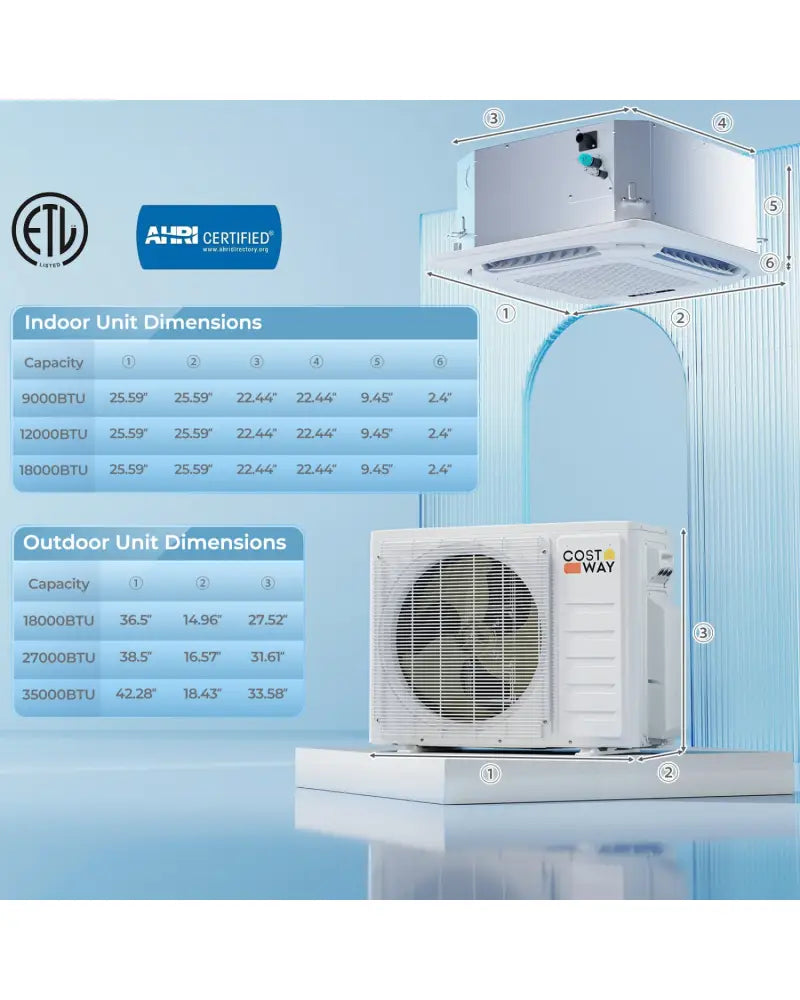 X-Pro 27000 BTU 3 Zone 24 SEER2 Ceiling Cassette Mini Split AC-12K + 12K + 12K - White - 3 Zone Mini Split
