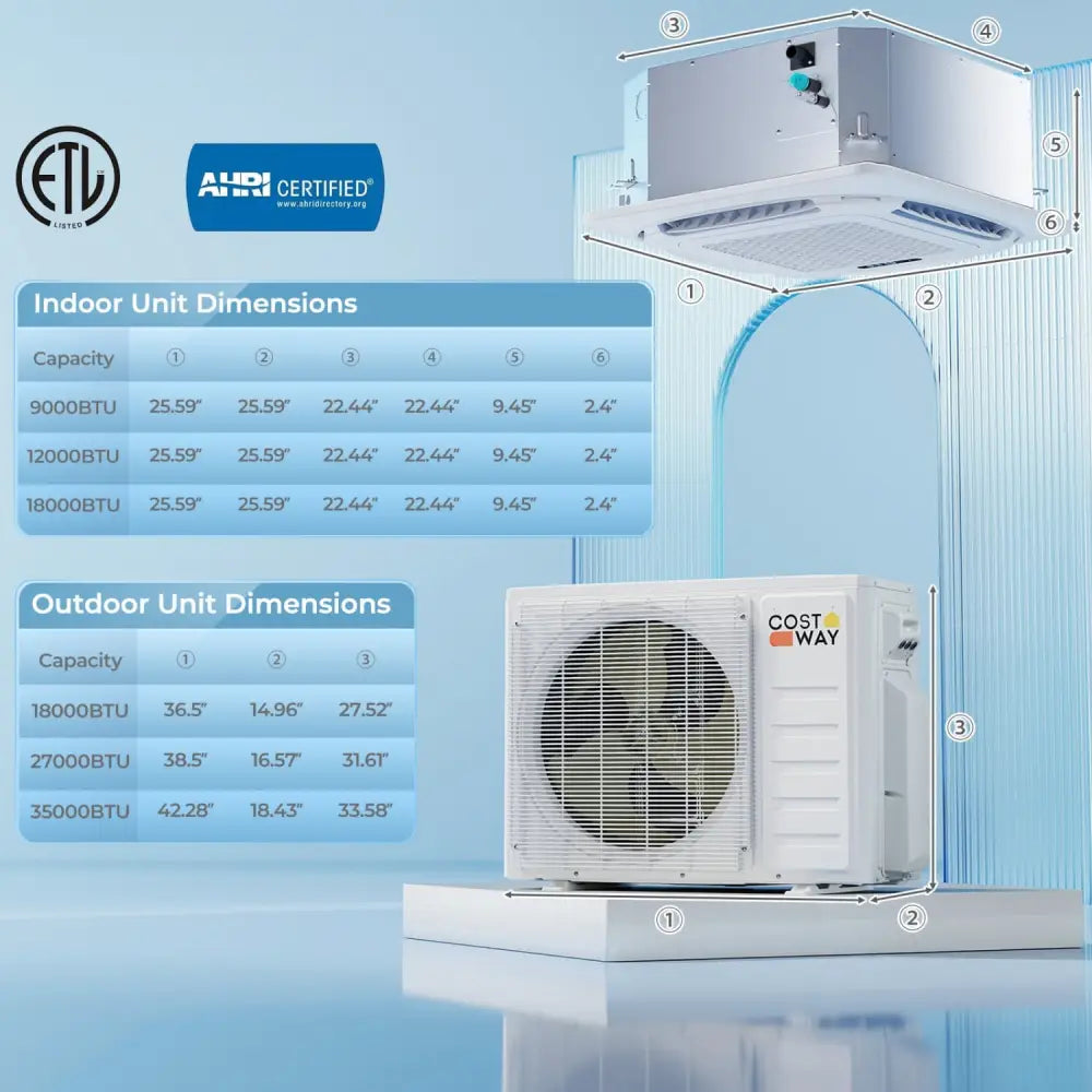 X-Pro 27000 BTU 3 Zone 24 SEER2 Ceiling Cassette Mini Split AC-9K + 9K + 9K - White - 3 Zone Mini Split