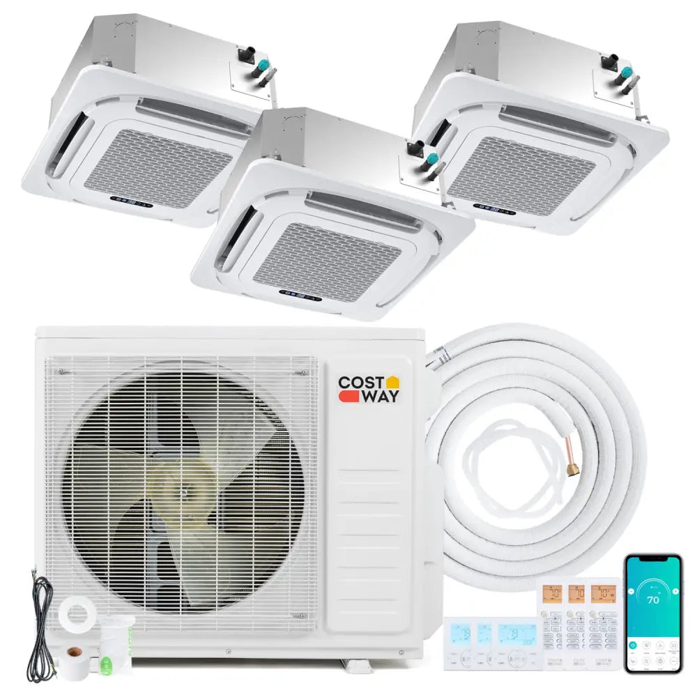 X-Pro 27000 BTU 3 Zone 24 SEER2 Ceiling Cassette Mini Split AC-9K + 12K + 12K - White - 3 Zone Mini Split