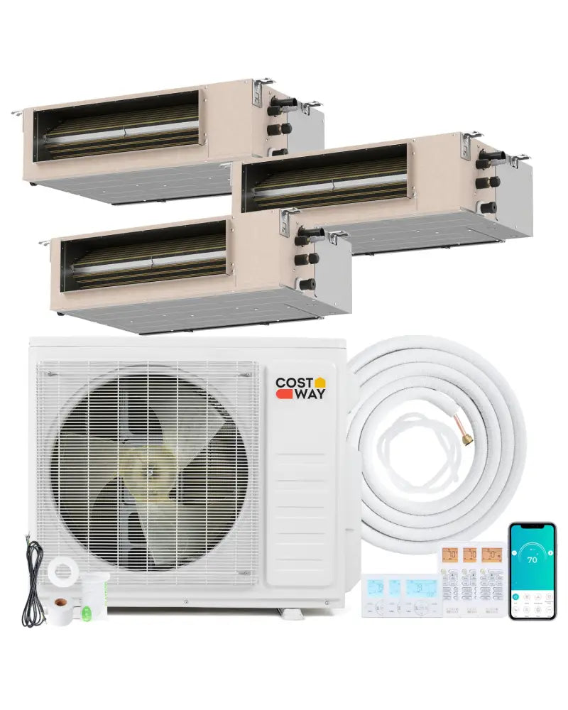 X-Pro 27000 BTU 3 Zone 24 SEER2 Concealed Ducted Mini Split AC-9K + 12K + 12K - White - 3 Zone Mini Split
