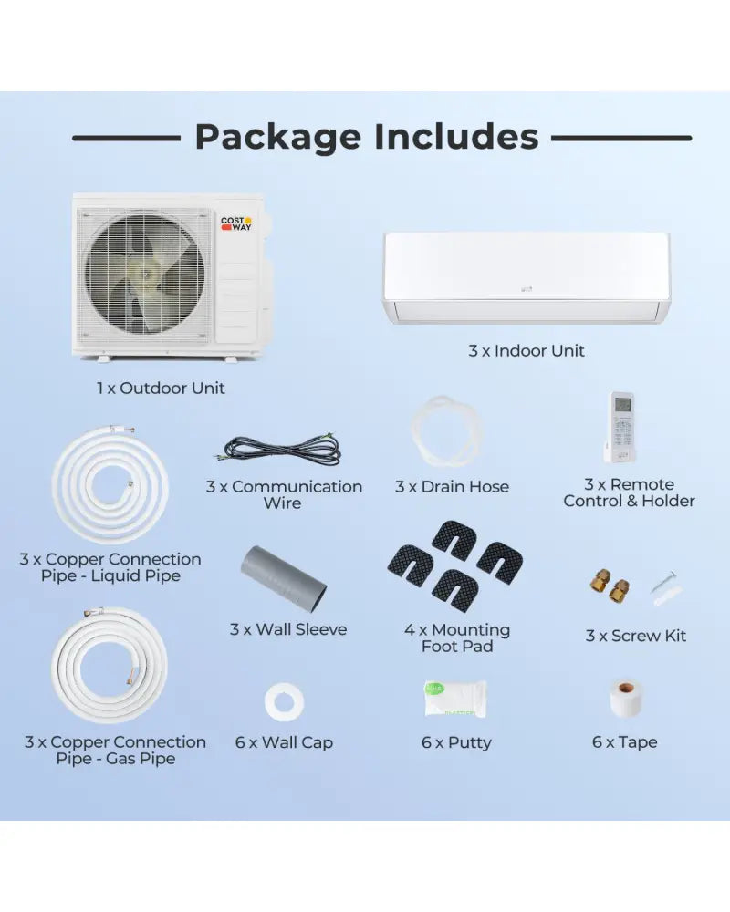 X-Pro 27000 BTU 3 Zone 24 SEER2 Mini Split AC with Heat Pump-12K + 12K +12K - White - 3 Zone Mini Split