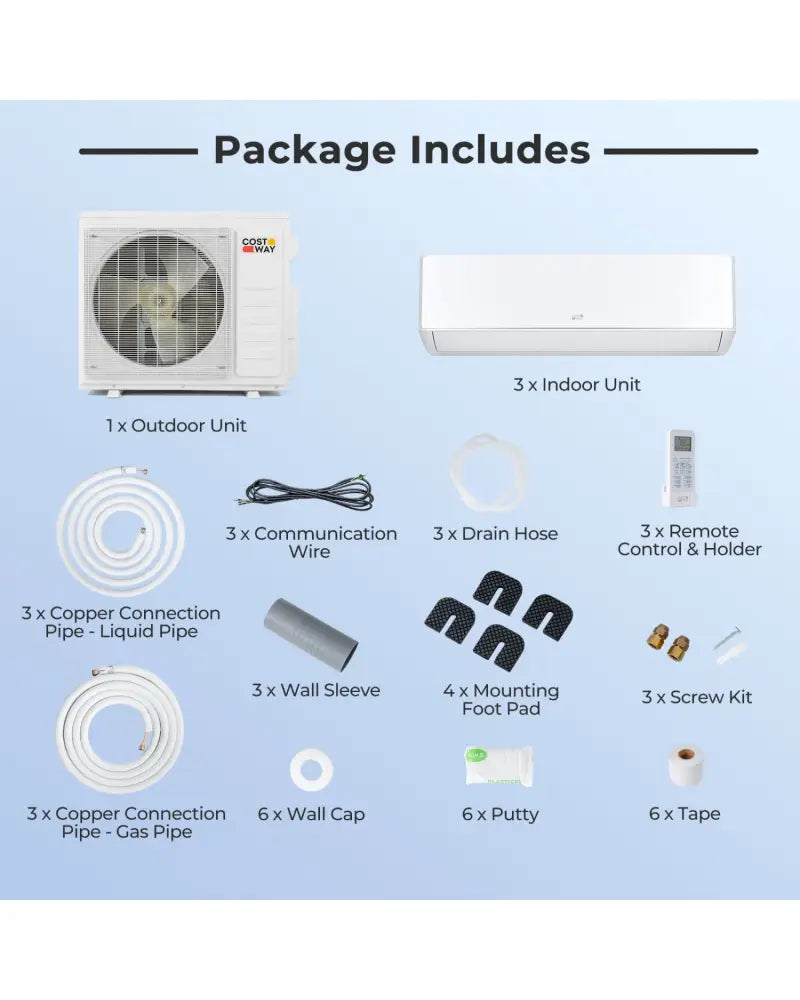 X-Pro 27000 BTU 3 Zone 24 SEER2 Mini Split AC with Heat Pump-9K + 9K + 18K - White - 3 Zone Mini Split