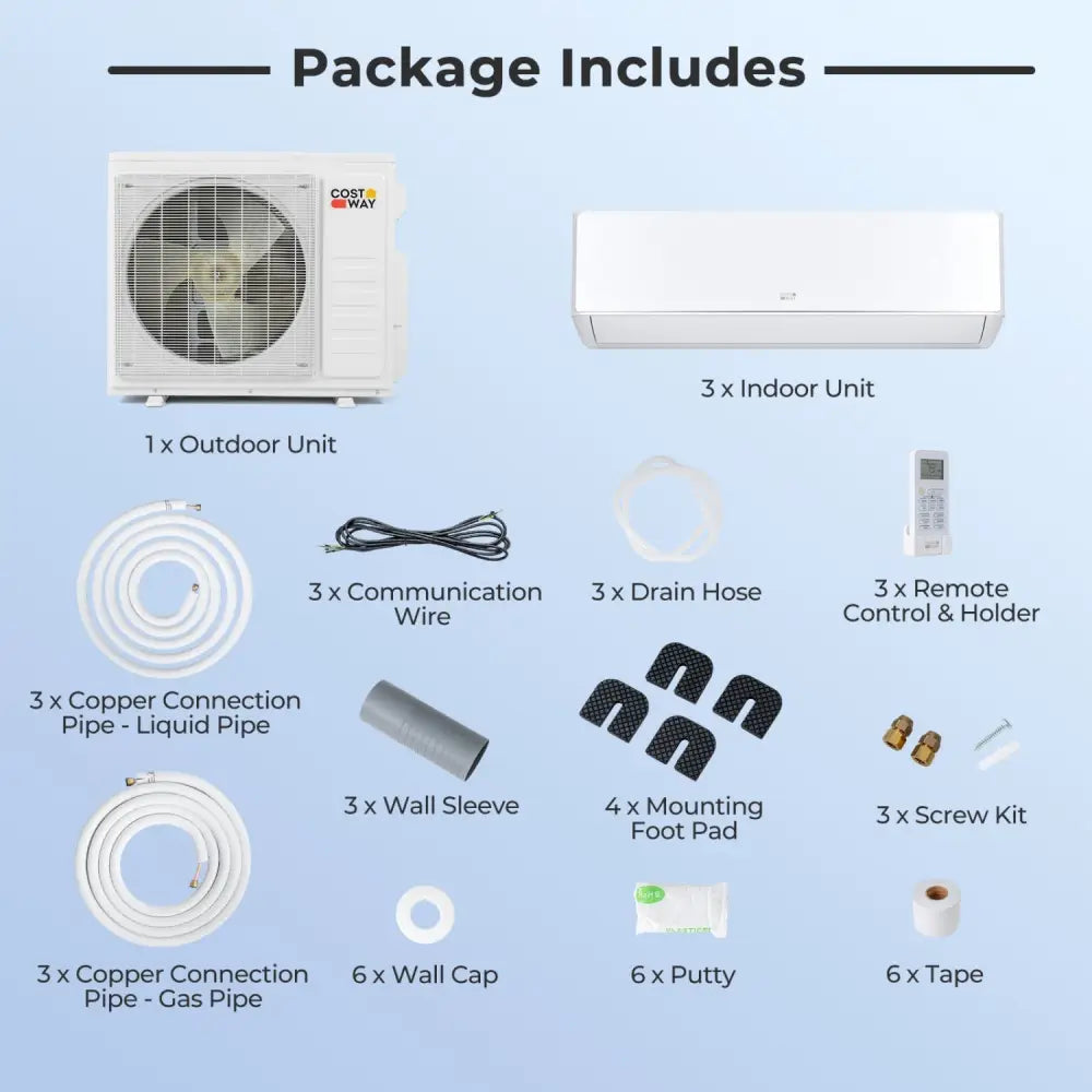 X - Pro 27000 BTU 3 Zone 24 SEER2 Mini Split AC with Heat Pump - 9K + 9K + 18K - Oasis Home Essentials
