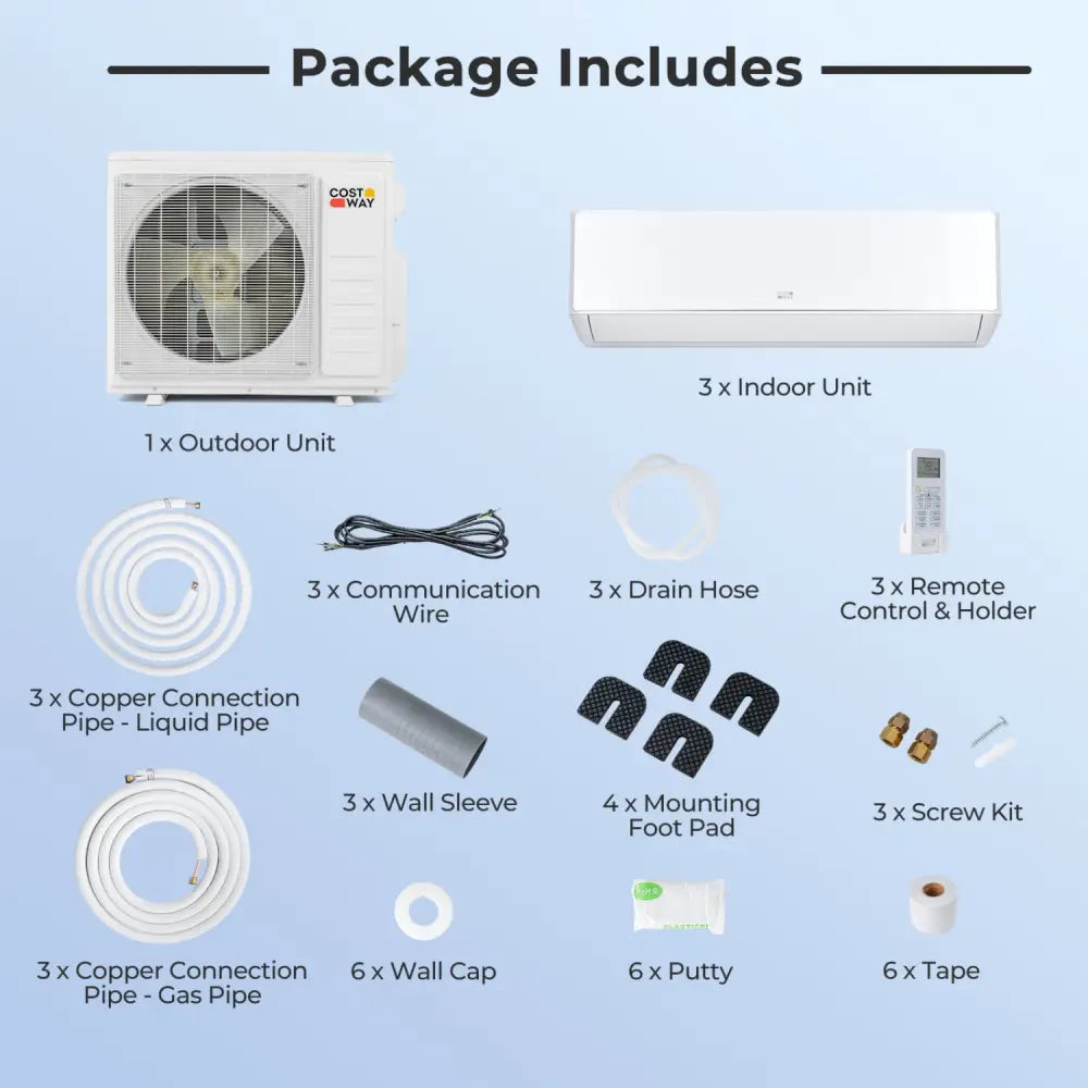 X-Pro 27000 BTU 3 Zone 24 SEER2 Mini Split AC with Heat Pump-9K + 9K + 18K - White - 3 Zone Mini Split