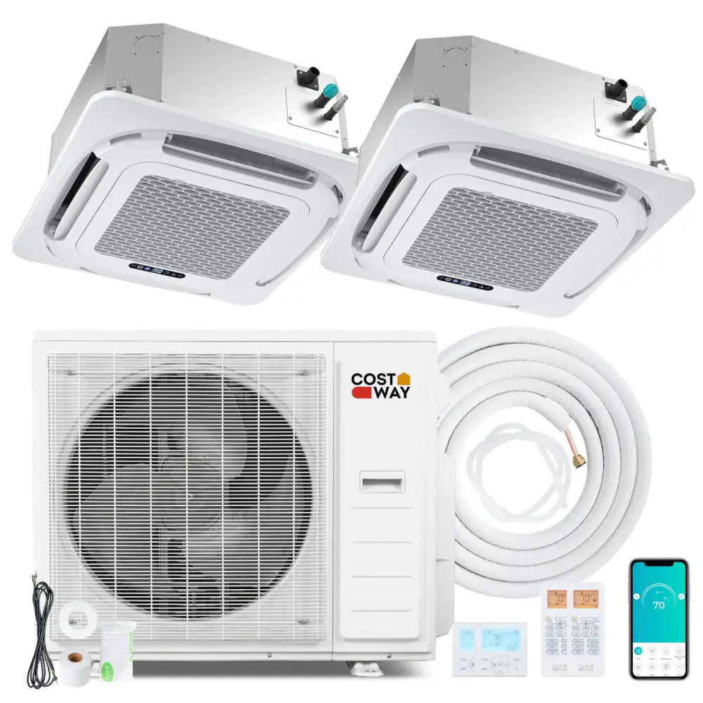 X-Pro 35000 BTU 2 Zone 22.5 SEER2 Ceiling Cassette Mini Split AC-12K + 12K - White - 2 Zone Mini Split