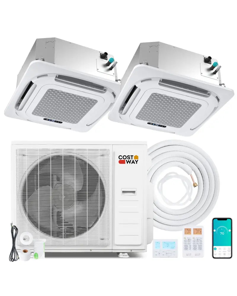 X-Pro 35000 BTU 2 Zone 22.5 SEER2 Ceiling Cassette Mini Split AC-18K + 18K - White - 2 Zone Mini Split