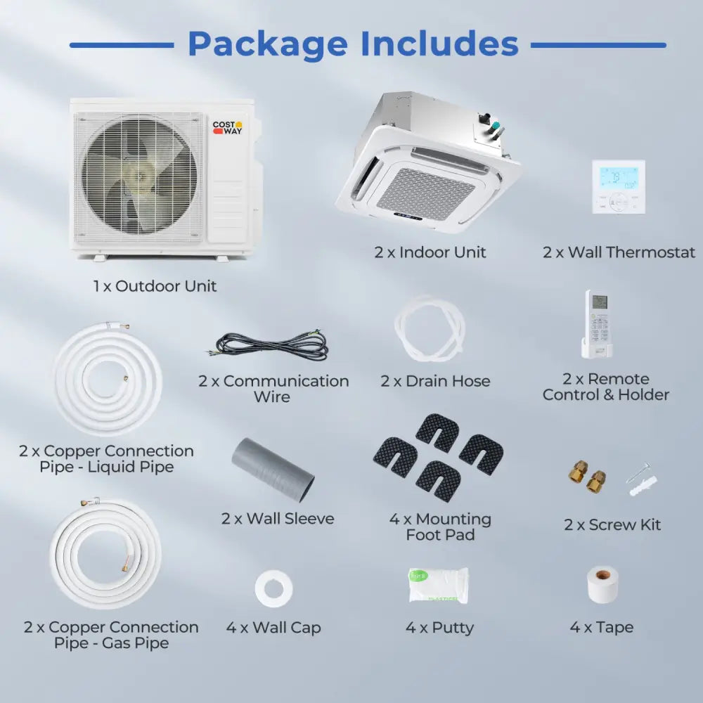 X-Pro 35000 BTU 2 Zone 22.5 SEER2 Ceiling Cassette Mini Split AC-18K + 18K - White - 2 Zone Mini Split