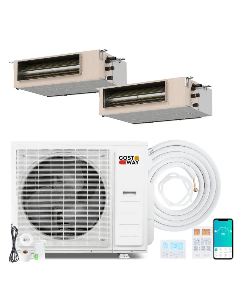 X-Pro 35000 BTU 2 Zone 22.5 SEER2 Concealed Ducted Mini Split AC-12K + 24K - White - 2 Zone Mini Split