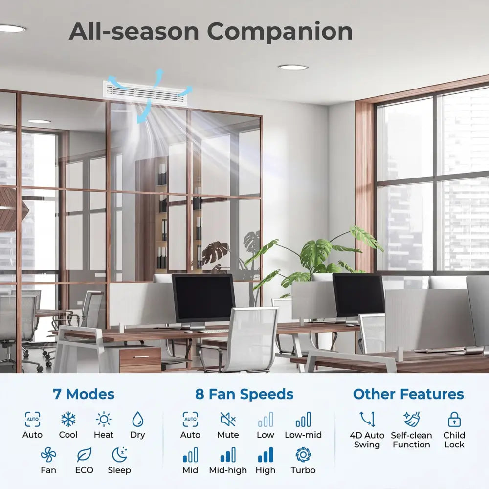 X-Pro 35000 BTU 2 Zone 22.5 SEER2 Concealed Ducted Mini Split AC-12K + 18K - White - 2 Zone Mini Split