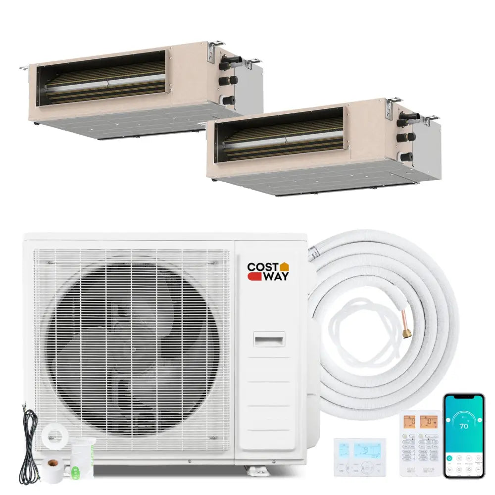 X-Pro 35000 BTU 2 Zone 22.5 SEER2 Concealed Ducted Mini Split AC-24K + 24K - White - 2 Zone Mini Split