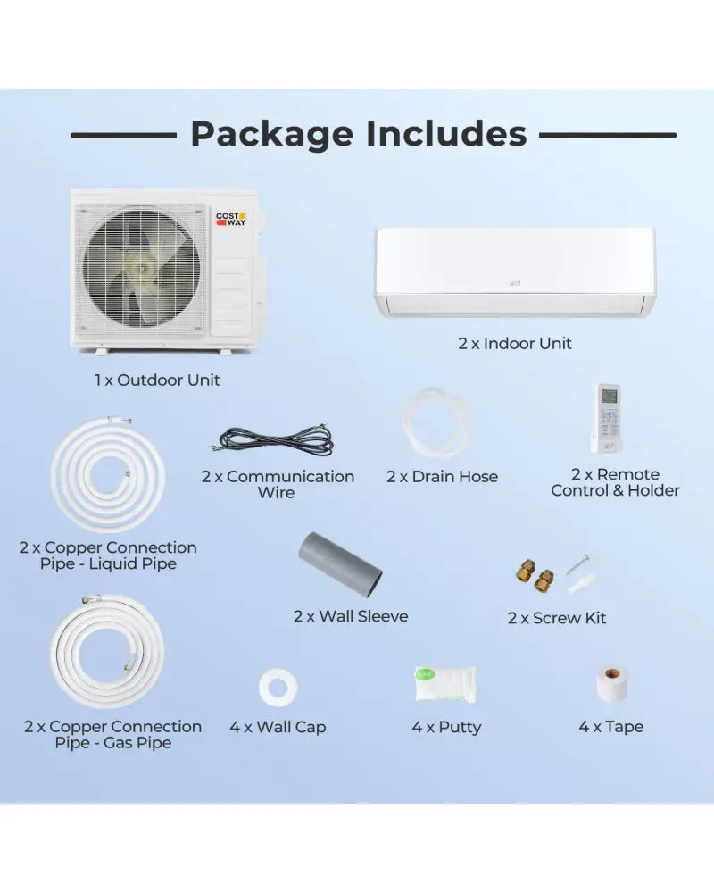 X-Pro 35000 BTU 2 Zone 22.5 SEER2 Mini Split AC with Heat Pump-18K + 24K - White - 2 Zone Mini Split