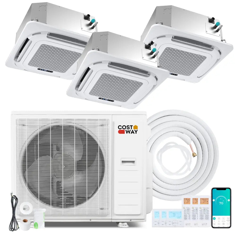 X-Pro 35000 BTU 3 Zone 22.5 SEER2 Ceiling Cassette Mini Split AC-12K + 18K + 18K - White - 3 Zone Mini Split