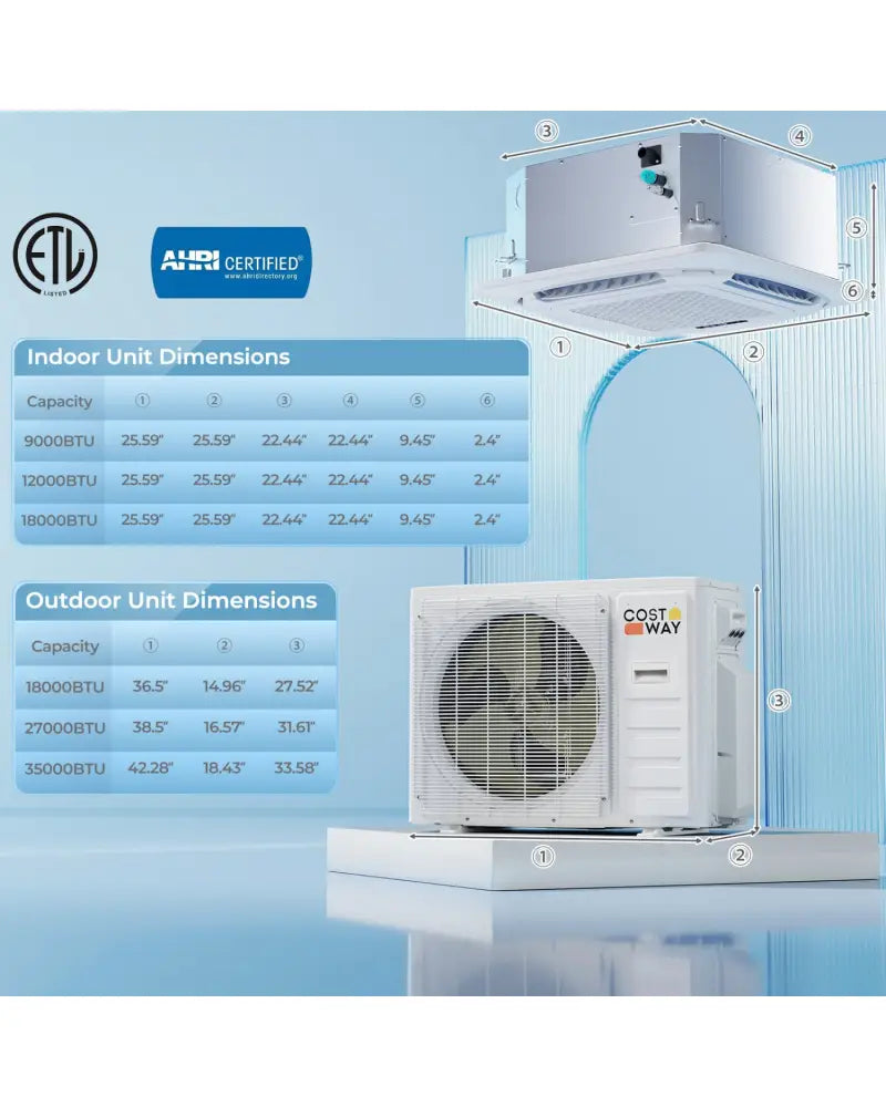X-Pro 35000 BTU 3 Zone 22.5 SEER2 Ceiling Cassette Mini Split AC-9K + 9K + 12K - White - 3 Zone Mini Split