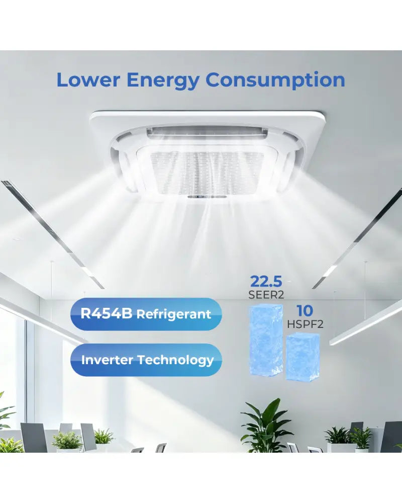 X-Pro 35000 BTU 3 Zone 22.5 SEER2 Ceiling Cassette Mini Split AC-9K + 9K + 12K - White - 3 Zone Mini Split