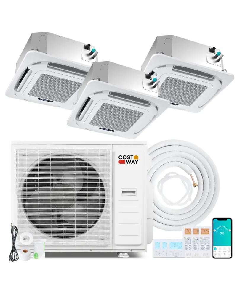 X-Pro 35000 BTU 3 Zone 22.5 SEER2 Ceiling Cassette Mini Split AC-9K + 9K + 12K - White - 3 Zone Mini Split