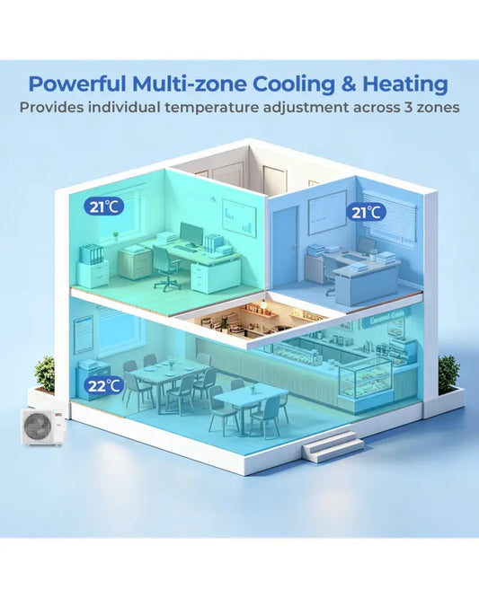 X-Pro 35000 BTU 3 Zone 22.5 SEER2 Ceiling Cassette Mini Split AC-9K + 9K + 12K - White - 3 Zone Mini Split