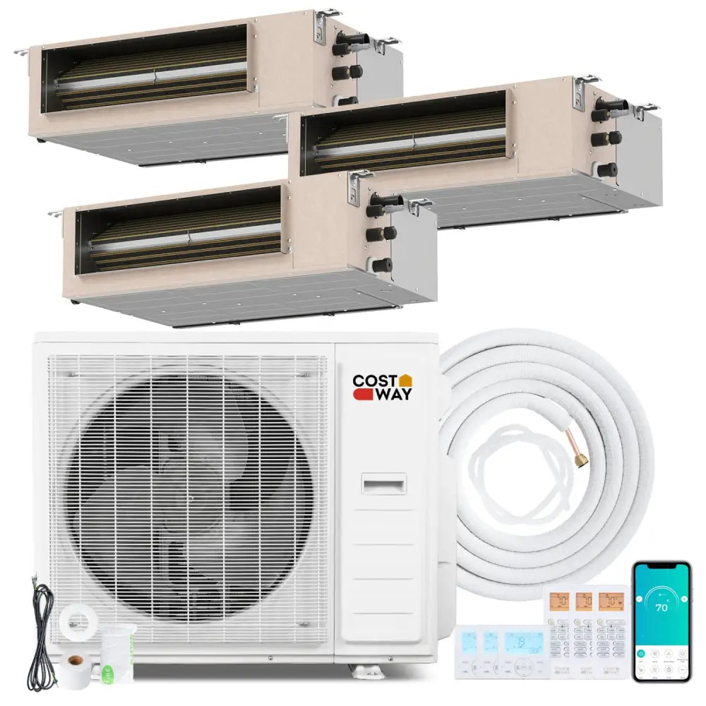X-Pro 35000 BTU 3 Zone 22.5 SEER2 Concealed Ducted Mini Split AC-12K + 18K + 18K - White - 3 Zone Mini Split