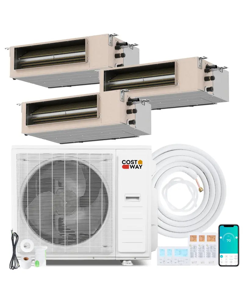 X-Pro 35000 BTU 3 Zone 22.5 SEER2 Concealed Ducted Mini Split AC-9K + 12K + 18K - White - 3 Zone Mini Split
