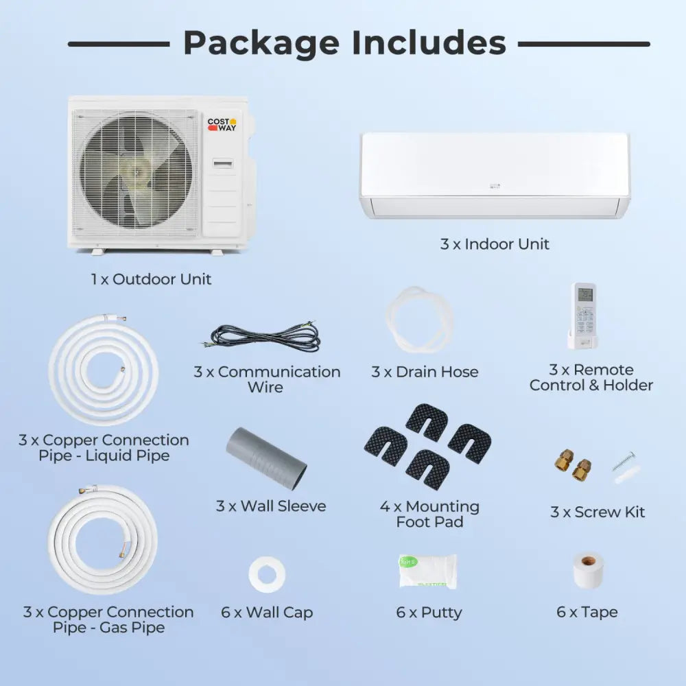 X-Pro 35000 BTU 3 Zone 22.5 SEER2 Mini Split AC with Heat Pump-9K + 12K + 12K - White - 3 Zone Mini Split