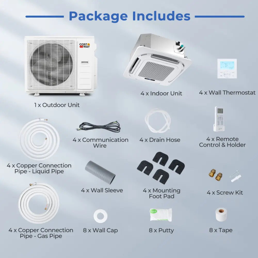 X-Pro 35000 BTU 4 Zone 22.5 SEER2 Ceiling Cassette Mini Split AC-12K + 12K + 12K + 12K - White - 4 Zone Mini Split