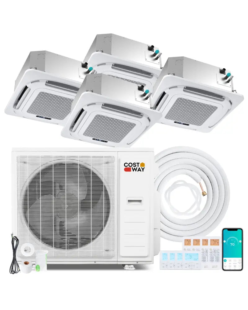 X-Pro 35000 BTU 4 Zone 22.5 SEER2 Ceiling Cassette Mini Split AC-9K + 9K + 9K + 9K - White - 4 Zone Mini Split