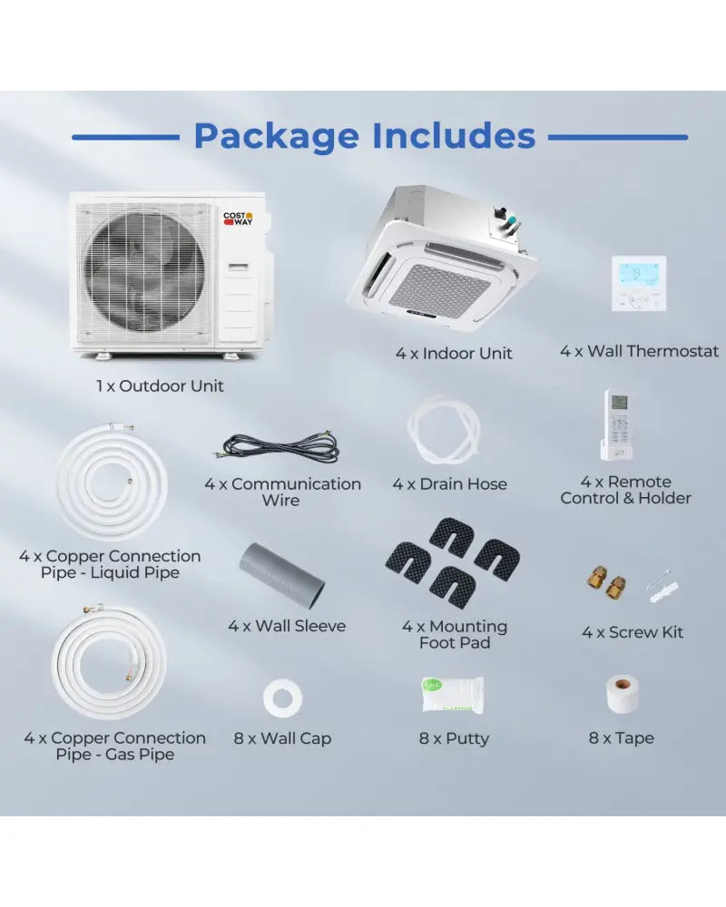 X-Pro 35000 BTU 4 Zone 22.5 SEER2 Ceiling Cassette Mini Split AC-9K + 9K + 9K + 9K - White - 4 Zone Mini Split