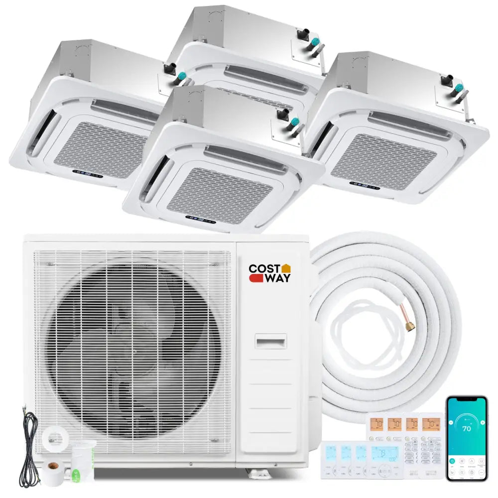 X-Pro 35000 BTU 4 Zone 22.5 SEER2 Ceiling Cassette Mini Split AC-9K + 9K + 12K + 18K - White - 4 Zone Mini Split
