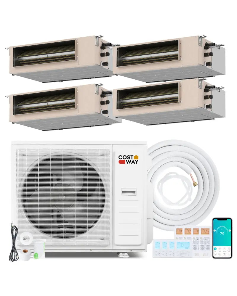 X-Pro 35000 BTU 4 Zone 22.5 SEER2 Concealed Ducted Mini Split AC-9K + 9K + 12K + 18K - White - 4 Zone Mini Split