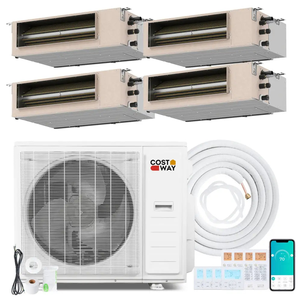 X-Pro 35000 BTU 4 Zone 22.5 SEER2 Concealed Ducted Mini Split AC-9K + 9K + 9K + 12K - White - 4 Zone Mini Split