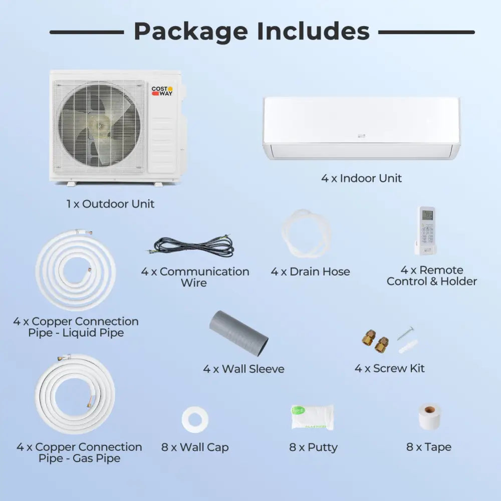 X-Pro 35000 BTU 4 Zone 22.5 SEER2 Mini Split AC with Heat Pump-12K + 12K + 12K + 12K - 4 Zone Mini Split