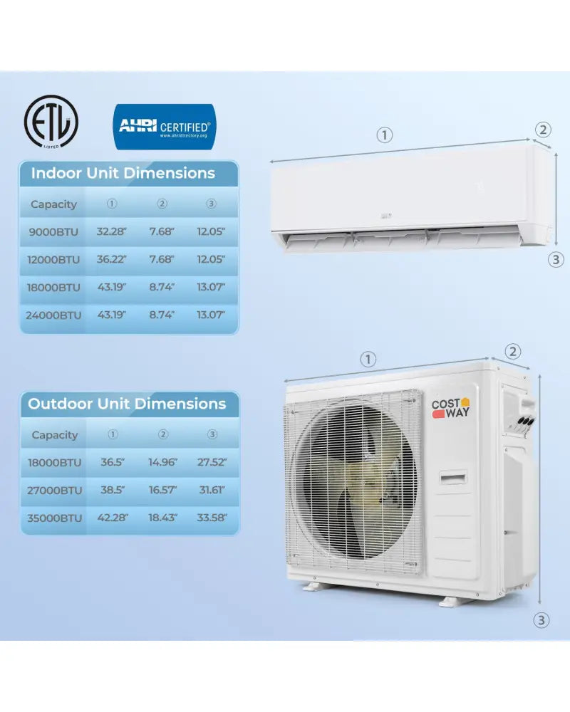 X-Pro 35000 BTU 4 Zone 22.5 SEER2 Mini Split AC with Heat Pump-9K + 9K + 9K + 9K - White - 4 Zone Mini Split